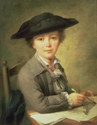 Ung tecknare i svart hatt, 1700-talet